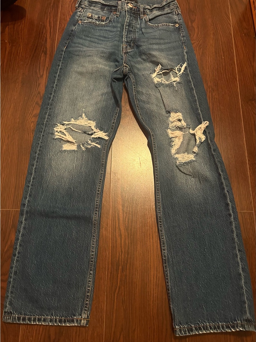 Aeropostale Women's Relaxed Distressed Blue Denim Jeans